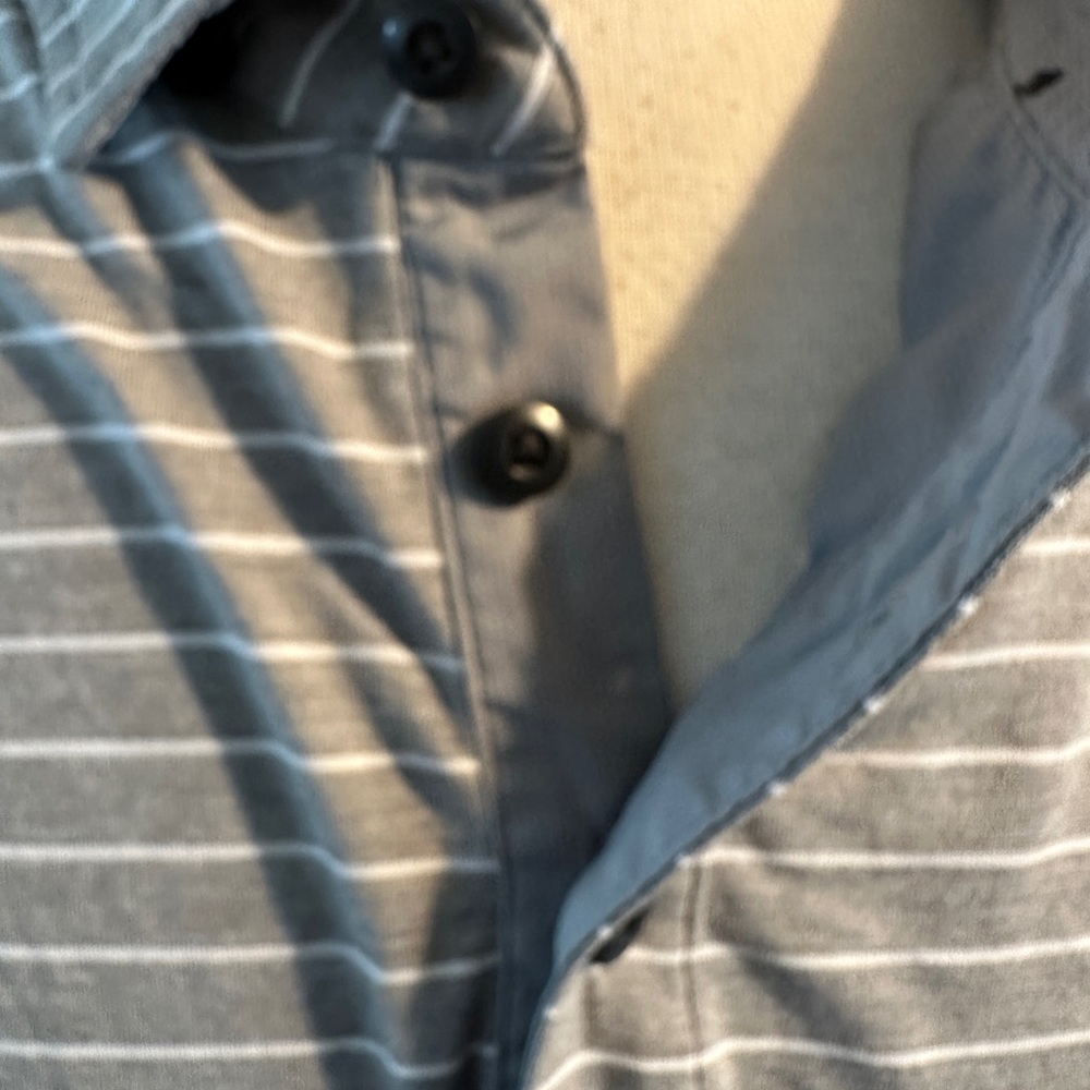 Lululemon Evolution Polo Shirt Mens M Gray Striped Stretch Logo Short Sleeve - Picture 5 of 8